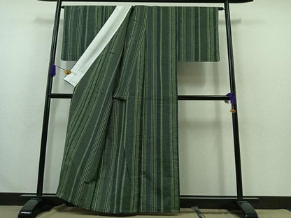 平和屋着物▽上質な紬 単衣 間道 正絹 逸品 AABA9527jh