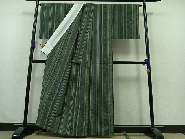 平和屋着物▽上質な紬 単衣 間道 正絹 逸品 AABA9527jh