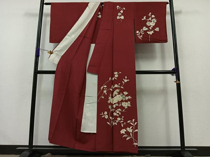 平和屋着物▽訪問着 単衣 草花文 正絹 逸品 AABA9531jh