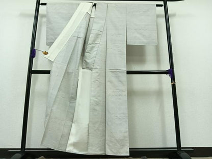 平和屋着物▽上質な紬 単衣 横段文 正絹 逸品 AABA9533jh