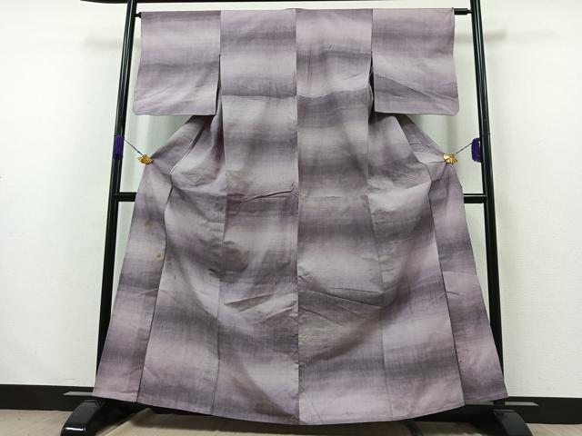 平和屋着物▽上質な紬 単衣 横段文 正絹 逸品 AABA9537jh
