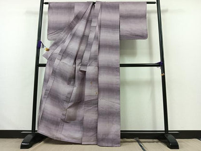 平和屋着物▽上質な紬 単衣 横段文 正絹 逸品 AABA9537jh