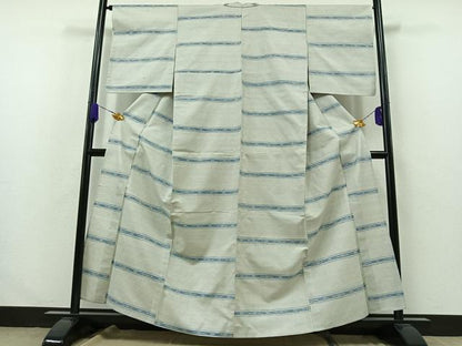 平和屋着物▽上質な紬 単衣 横段文 正絹 逸品 AABA9538jh