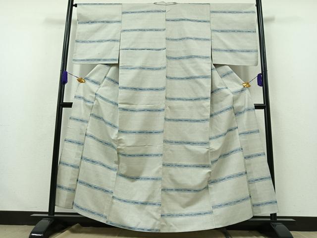 平和屋着物▽上質な紬 単衣 横段文 正絹 逸品 AABA9538jh