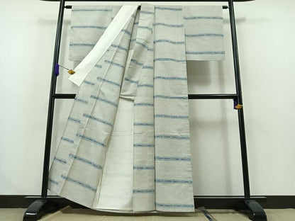 平和屋着物▽上質な紬 単衣 横段文 正絹 逸品 AABA9538jh