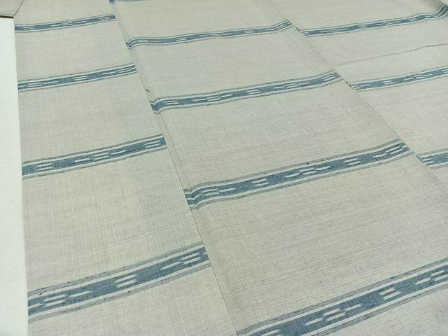 平和屋着物▽上質な紬 単衣 横段文 正絹 逸品 AABA9538jh