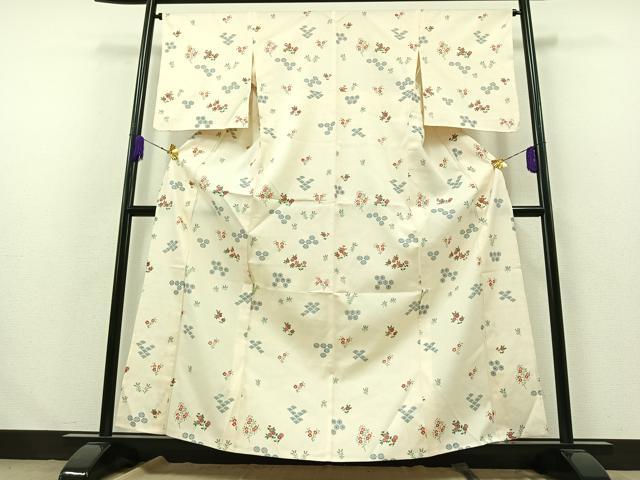 平和屋着物▽上質な紬 単衣 吉祥花文 正絹 逸品 AABA9539jh