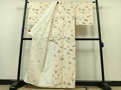 平和屋着物▽上質な紬 単衣 吉祥花文 正絹 逸品 AABA9539jh
