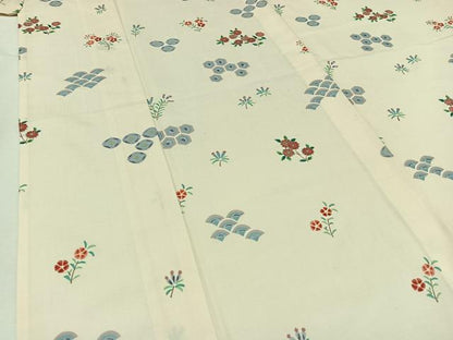 平和屋着物▽上質な紬 単衣 吉祥花文 正絹 逸品 AABA9539jh