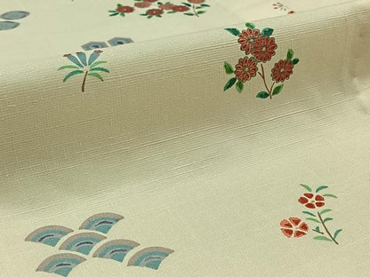 平和屋着物▽上質な紬 単衣 吉祥花文 正絹 逸品 AABA9539jh