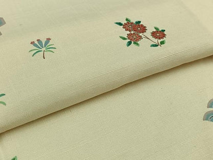 平和屋着物▽上質な紬 単衣 吉祥花文 正絹 逸品 AABA9539jh