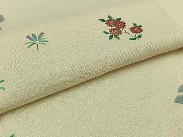 平和屋着物▽上質な紬 単衣 吉祥花文 正絹 逸品 AABA9539jh