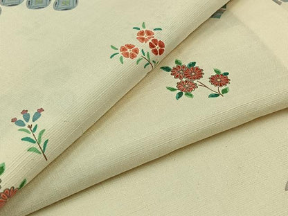 平和屋着物▽上質な紬 単衣 吉祥花文 正絹 逸品 AABA9539jh