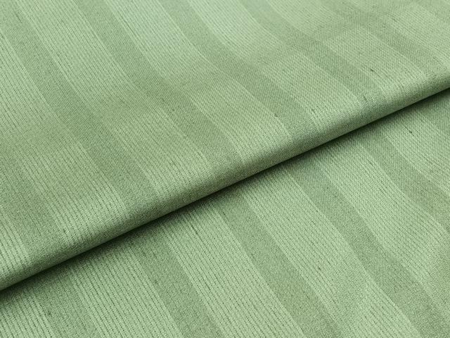 平和屋着物▽上質な紬 単衣 緑茶染 縞 正絹 逸品 AABA9541jh