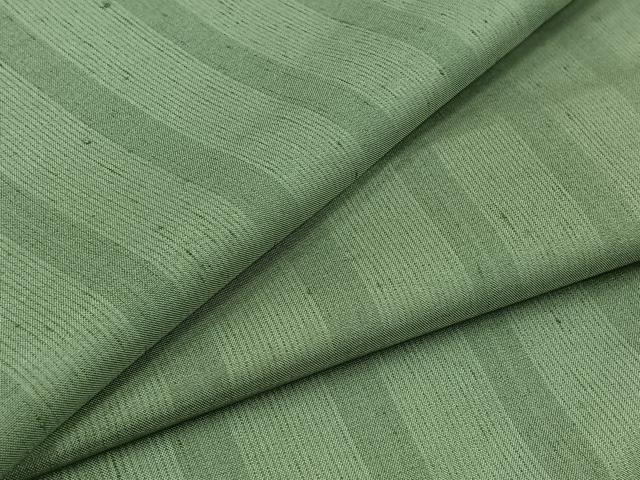 平和屋着物▽上質な紬 単衣 緑茶染 縞 正絹 逸品 AABA9541jh