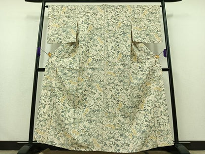 平和屋着物▽上質な紬 単衣 南天文 正絹 逸品 AABA9542jh