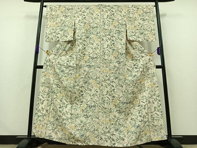 平和屋着物▽上質な紬 単衣 南天文 正絹 逸品 AABA9542jh