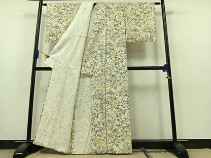 平和屋着物▽上質な紬 単衣 南天文 正絹 逸品 AABA9542jh