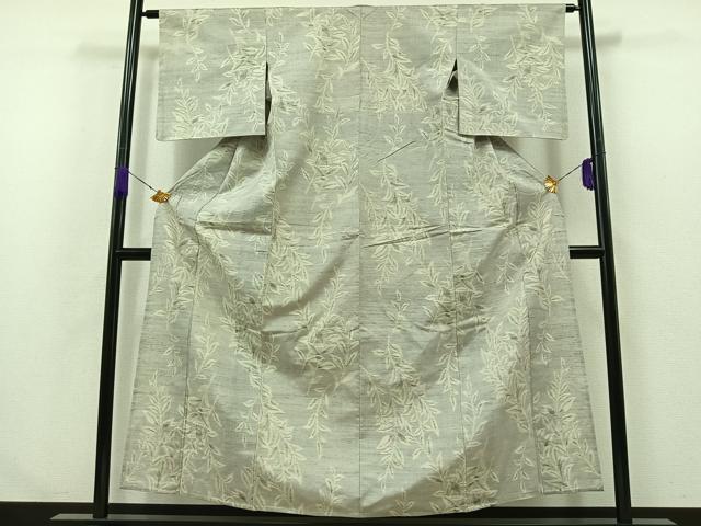 平和屋着物▽上質な紬 単衣 草葉文 正絹 逸品 AABA9544jh