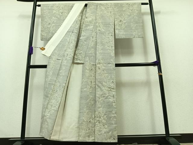 平和屋着物▽上質な紬 単衣 草葉文 正絹 逸品 AABA9544jh