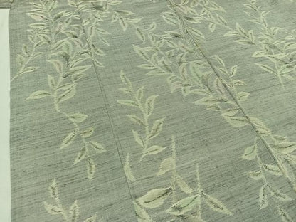 平和屋着物▽上質な紬 単衣 草葉文 正絹 逸品 AABA9544jh