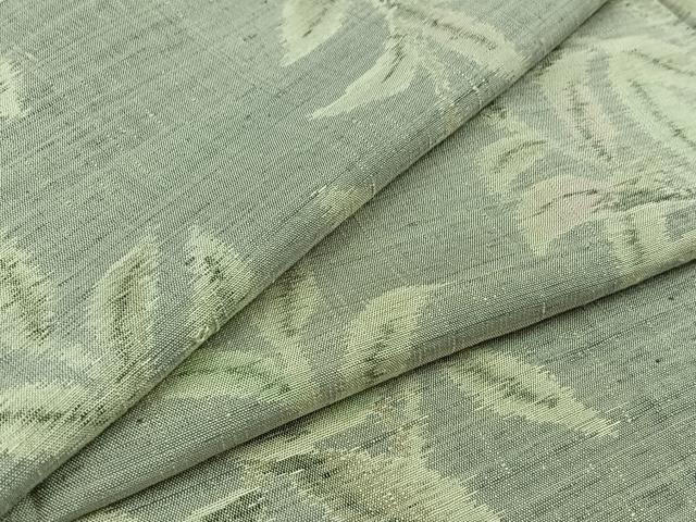平和屋着物▽上質な紬 単衣 草葉文 正絹 逸品 AABA9544jh