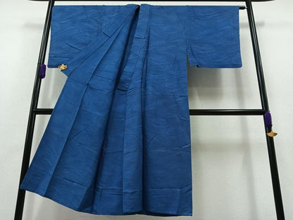 平和屋着物▽男性 色紋付 単衣 流水地紋 瑠璃色 正絹 逸品 AABA9547jh