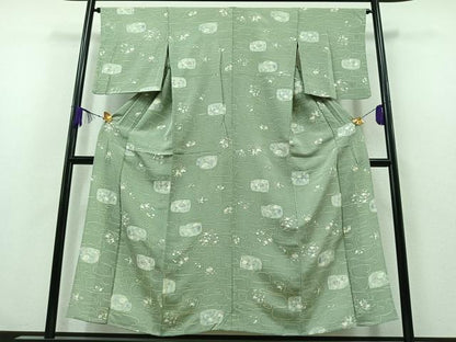 平和屋着物▽上質な小紋 単衣 草花文 正絹 逸品 AABA9548jh