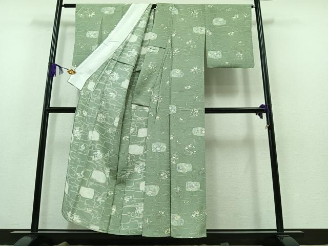 平和屋着物▽上質な小紋 単衣 草花文 正絹 逸品 AABA9548jh