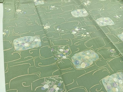 平和屋着物▽上質な小紋 単衣 草花文 正絹 逸品 AABA9548jh