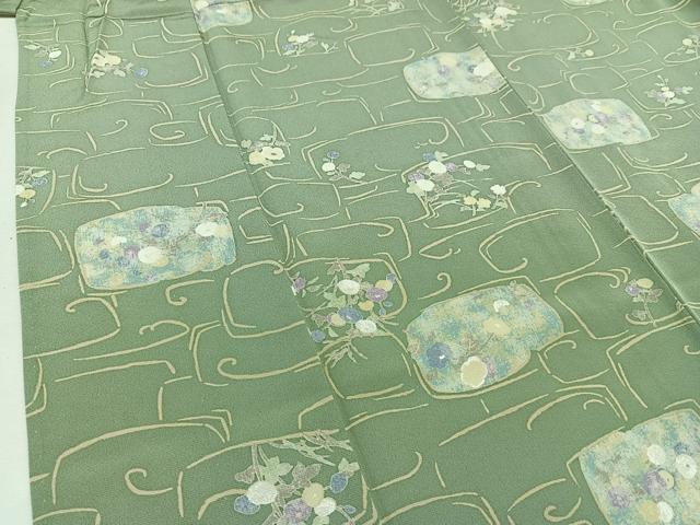 平和屋着物▽上質な小紋 単衣 草花文 正絹 逸品 AABA9548jh