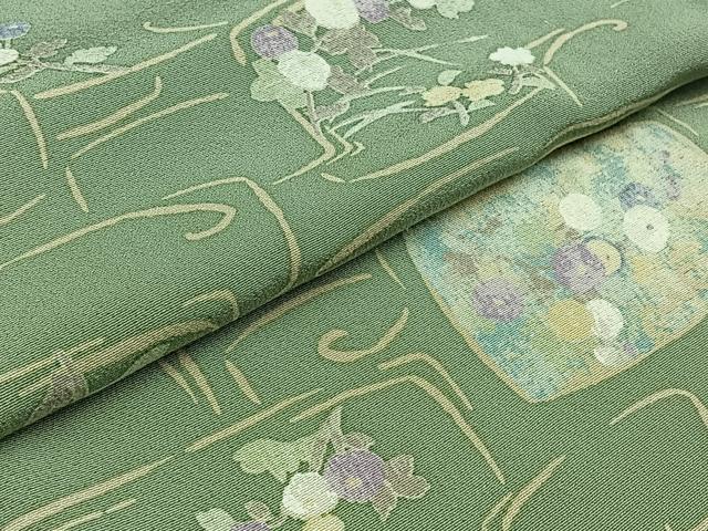 平和屋着物▽上質な小紋 単衣 草花文 正絹 逸品 AABA9548jh