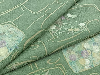 平和屋着物▽上質な小紋 単衣 草花文 正絹 逸品 AABA9548jh