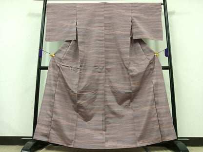 平和屋着物▽上質な紬 単衣 横段文 正絹 逸品 AABA9561jh