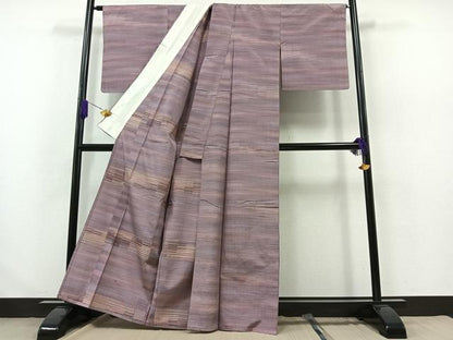 平和屋着物▽上質な紬 単衣 横段文 正絹 逸品 AABA9561jh