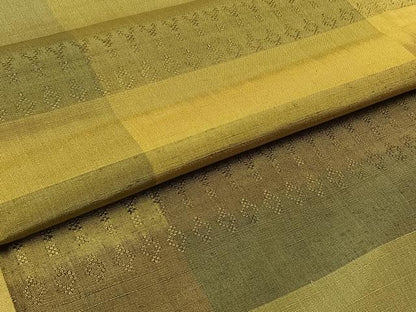 平和屋着物▽上質な紬 単衣 花織 横段文 正絹 逸品 AABA9564jh