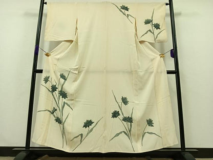平和屋着物▽訪問着 単衣 草花文 正絹 逸品 AABA9565jh