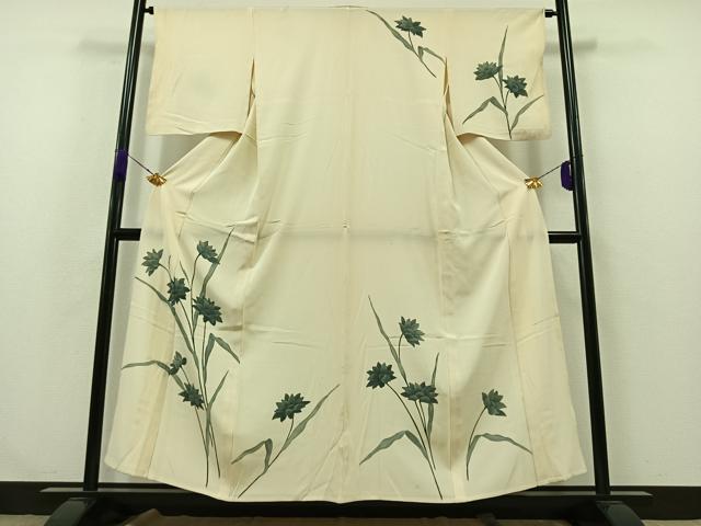 平和屋着物▽訪問着 単衣 草花文 正絹 逸品 AABA9565jh