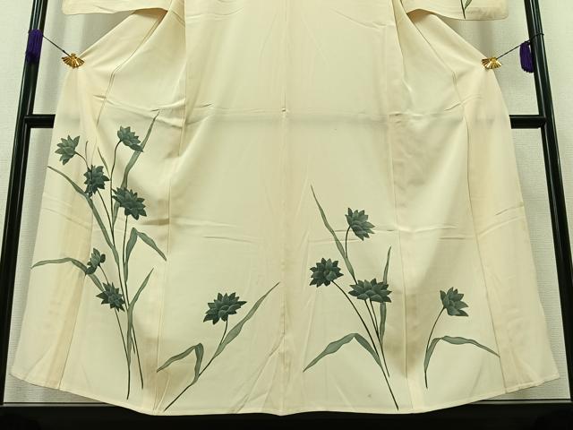 平和屋着物▽訪問着 単衣 草花文 正絹 逸品 AABA9565jh