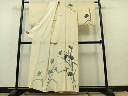 平和屋着物▽訪問着 単衣 草花文 正絹 逸品 AABA9565jh