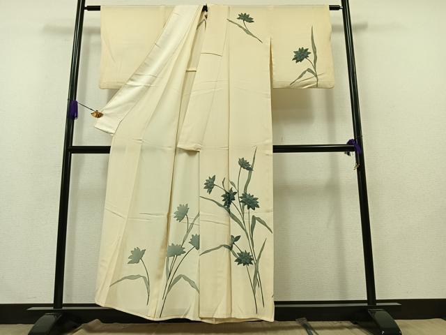 平和屋着物▽訪問着 単衣 草花文 正絹 逸品 AABA9565jh