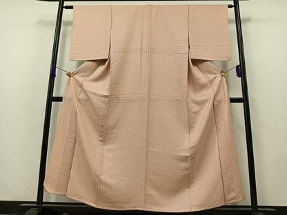平和屋着物▽上質な色無地　単衣　網目地紋　撫子色　正絹　逸品　AABA9568jh