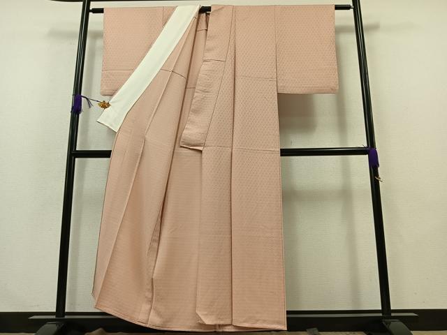 平和屋着物▽上質な色無地　単衣　網目地紋　撫子色　正絹　逸品　AABA9568jh