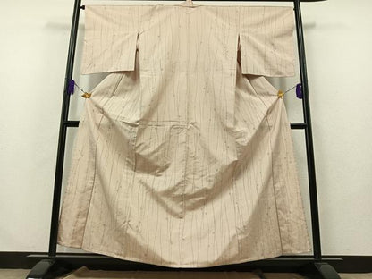 平和屋着物▽上質な紬 単衣 よろけ縞 正絹 逸品 AABA9573jh