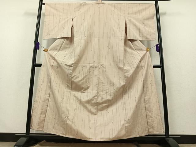 平和屋着物▽上質な紬 単衣 よろけ縞 正絹 逸品 AABA9573jh
