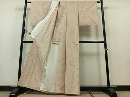 平和屋着物▽上質な紬 単衣 よろけ縞 正絹 逸品 AABA9573jh
