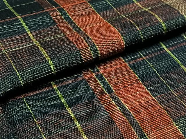 平和屋着物▽上質な紬 単衣 格子 正絹 逸品 AABA9574jh