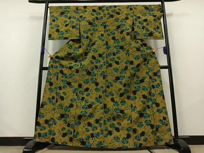 平和屋着物▽本場大島紬 単衣 葡萄蔦の葉文 正絹 逸品 AABA9577jh