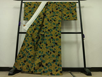 平和屋着物▽本場大島紬 単衣 葡萄蔦の葉文 正絹 逸品 AABA9577jh