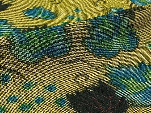 平和屋着物▽本場大島紬 単衣 葡萄蔦の葉文 正絹 逸品 AABA9577jh